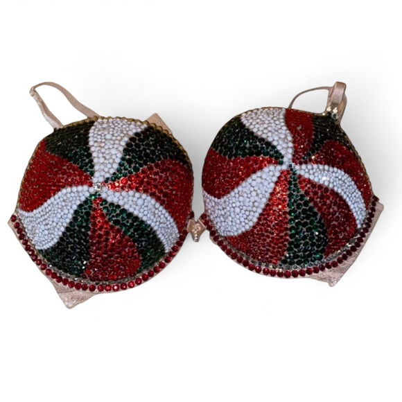 Crystal Rhinestone Candy Cane Swirls Glam Bling Bra Top All Sizes New - Picture 2 of 10